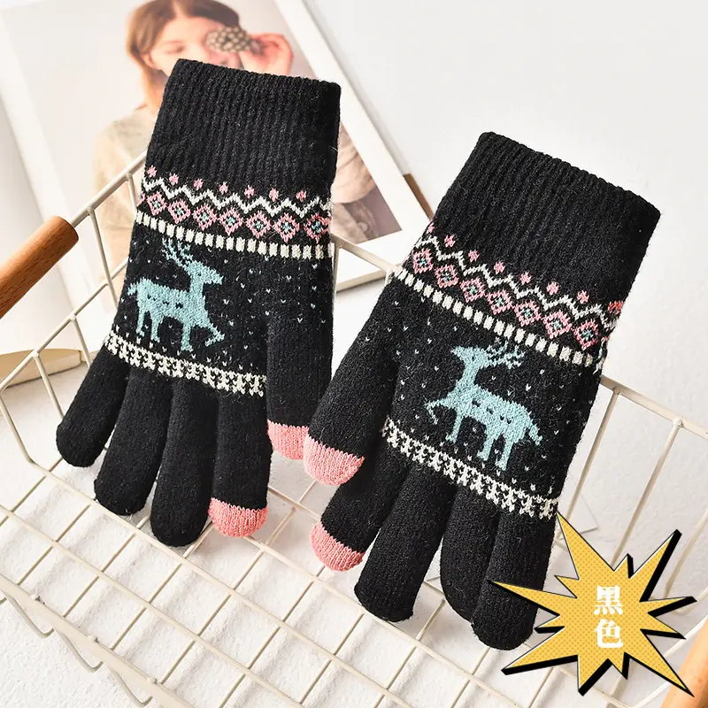 Wholesale fashionable lady winter gloves touch screen cute full finger warm knitted gloves