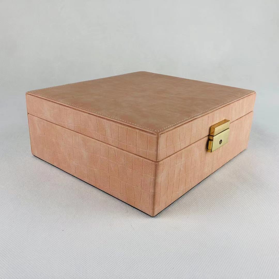 Leather Cosmetic box for pendant necklace earring jewelry box with mirror for women girl make up case PU jewelry box