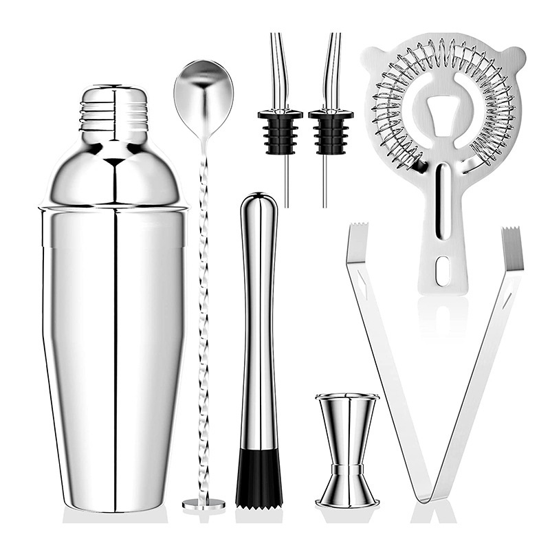 High Quality Bartending Kit 750ml Mixing Glass Silver Stainless Steel Snow Pot Full Set Bar Supplies Bartenders shaker set
