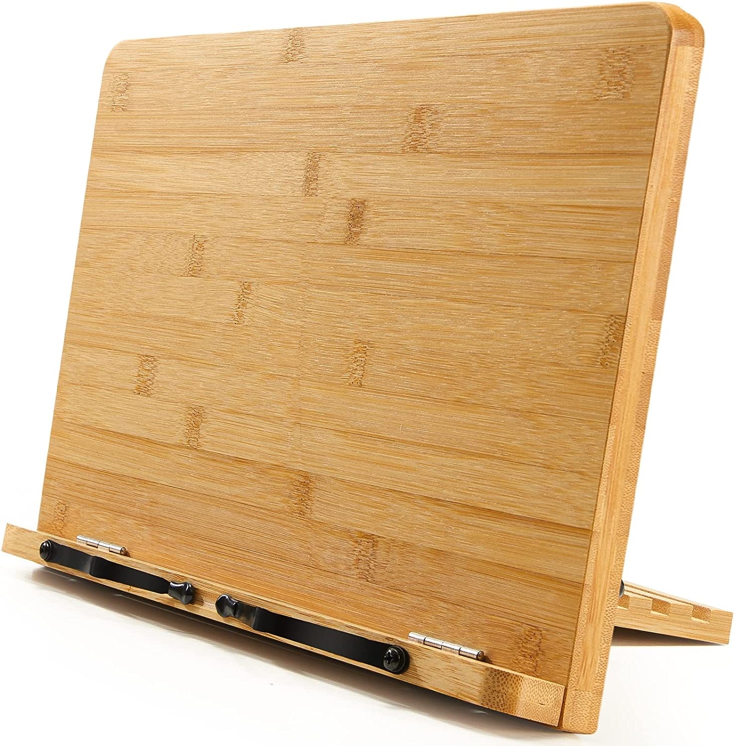 Bamboo Book Stand Large Cookbook Holder Reading Book Holder with 5 Adjustable Height