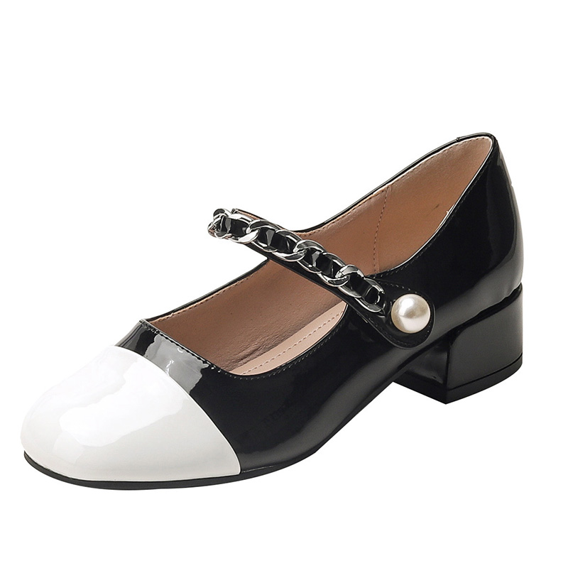 Mary Jane shoes female French square toe retro high heels fairy style small leather shoes pearl thick heel single shoes