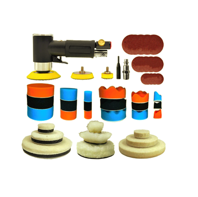 Polisher buffer set perfect for small detail jobs W/ sanding pad, foam, closed cell pad and wool bonnet remove dust, minor flaws