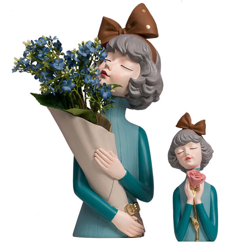 Bouquet Girl Resin Ornaments Living Room Flower Arrangement Home Decoration Crafts Housewarming Gifts