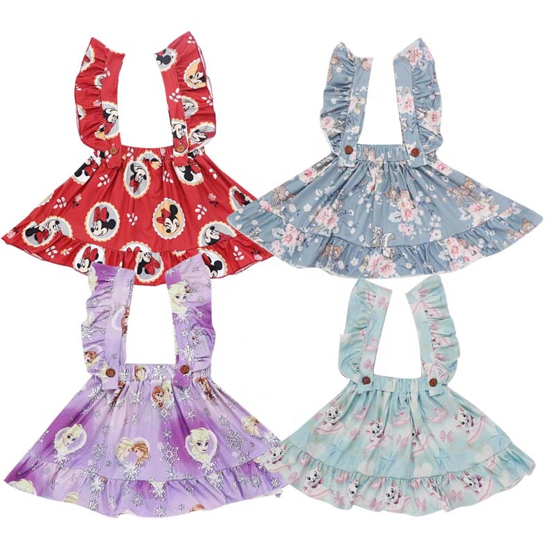 Boutique Girl Summer Clothes Milk Silk Printed Kids Girl Suspender Skirt Cartoon Kids Skirts Girls Short Skirts