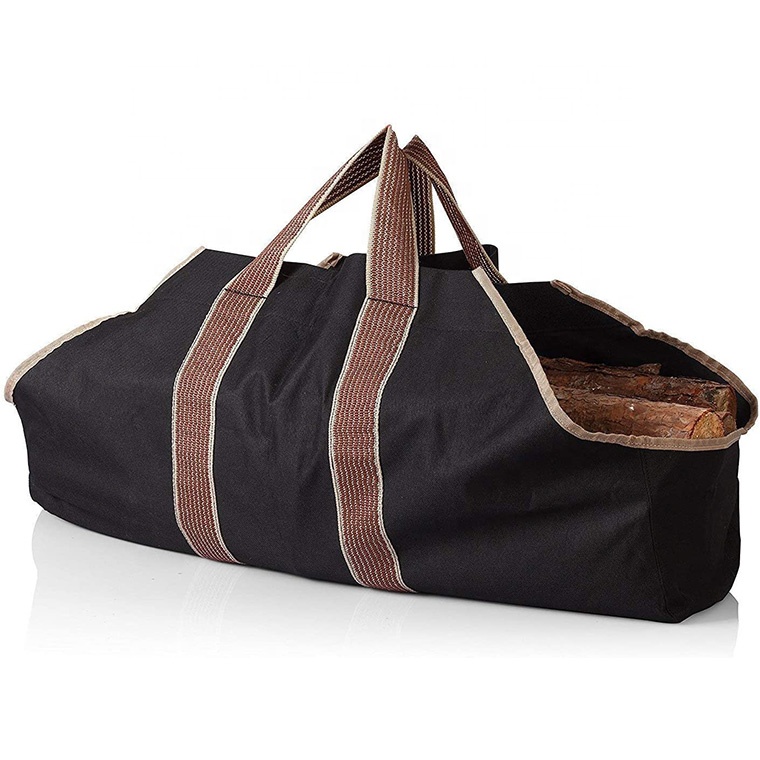 Large canvas durable handling log indoor fireplace firewood bag large capacity