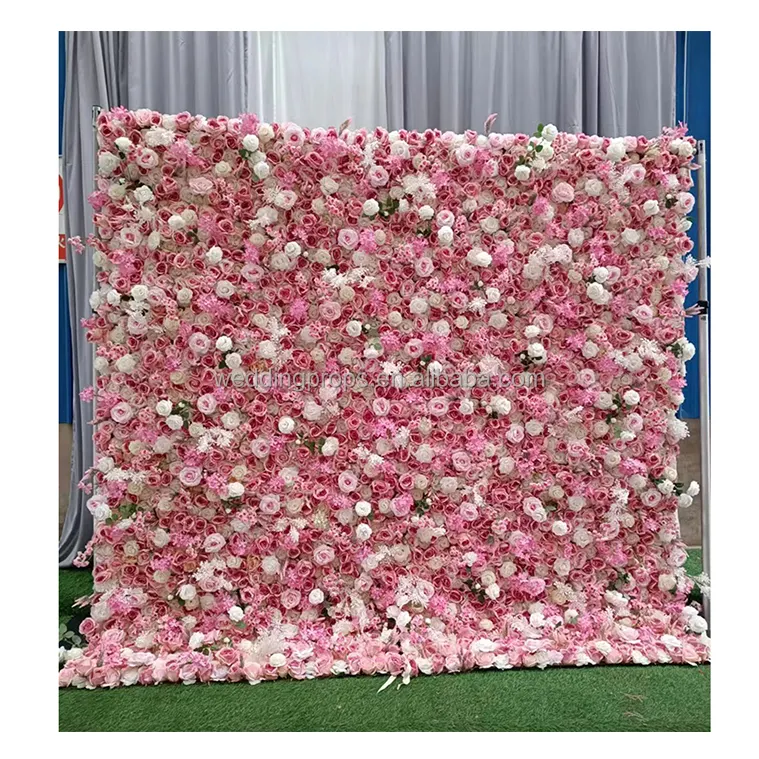 A03-127 pink flower wall rolled artificial flower wall silk roll up flower backdrop wedding backdrop panel