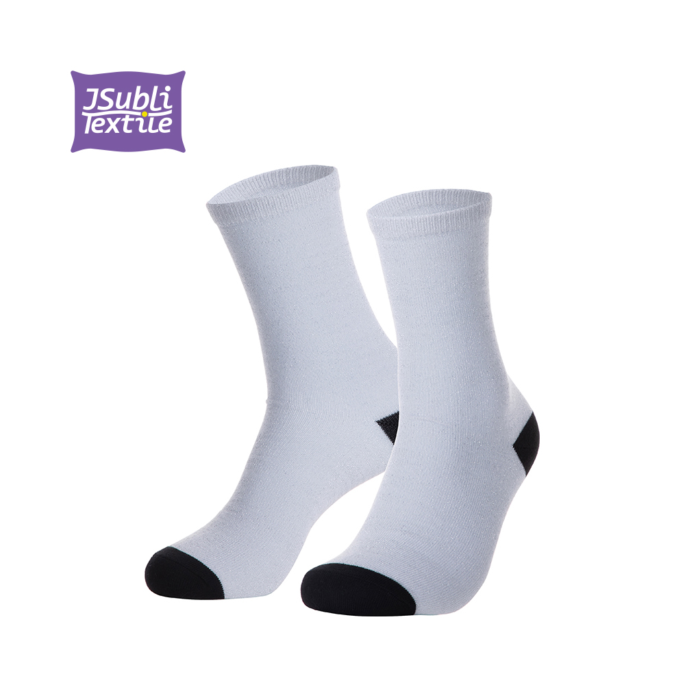 JSubli Textile 35cm Sublimation Silver Silk Glitter Socks for women