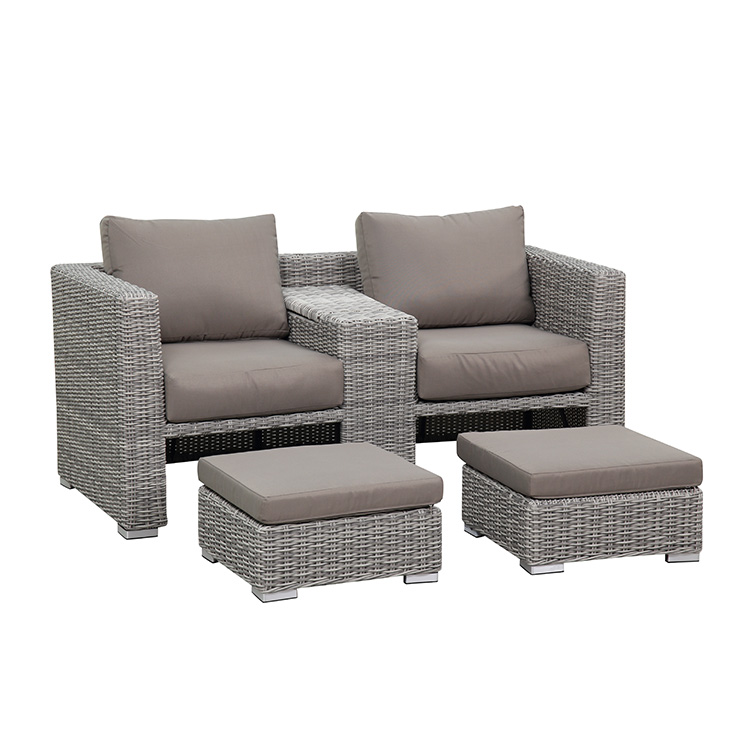 Three pieces set strong lounge chair ottomans half round wicker rattan ottoman garden furniture