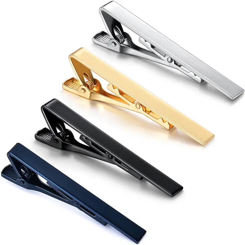 QY custom Tie clip Copper stainless steel electrophoretic color navy blue men's silver