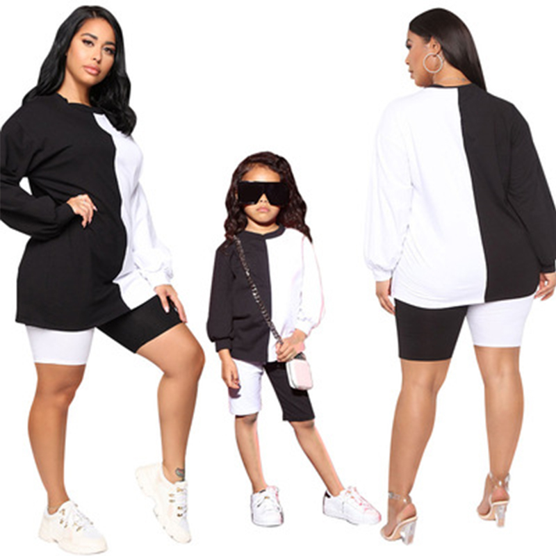 Summer Contrast Color Fashion XXL Family Matching Clothes Parent-Child Clothing Mommy And Me Outfits