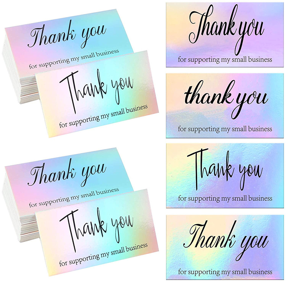 Wholesale Customized Amazon Express Retail Online Shopping Thank You Card Holographic Color Rainbow Laser Business Card