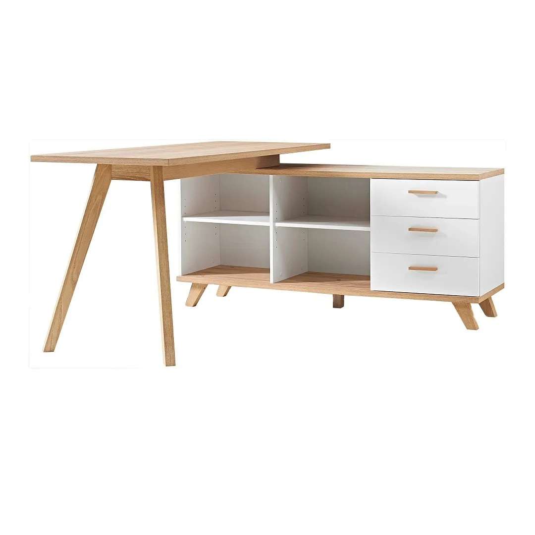 Simple design corner customized wood office computer desk with drawer
