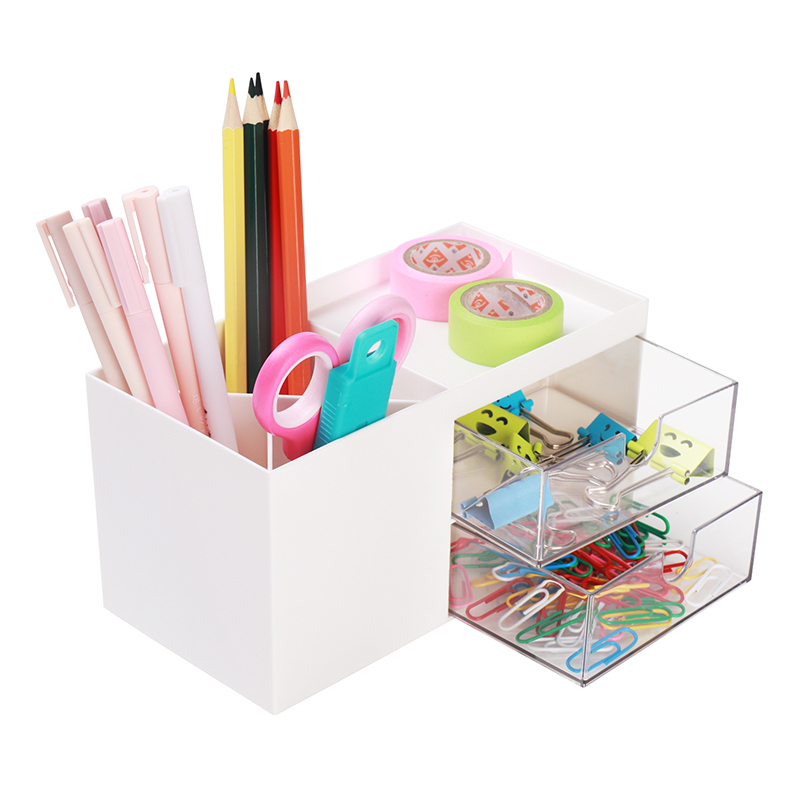 Comix Kawaii Crystal Clear Plastic Office Drawer Desk Stationaery Storage Box Pen Modular Organizer Set