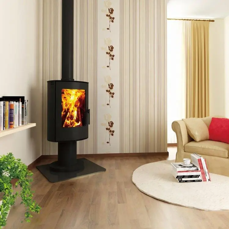 Modern European Style Indoor Household Heating Wood Burning High-Temperature Resistant Glass Cast Iron Wood Stove