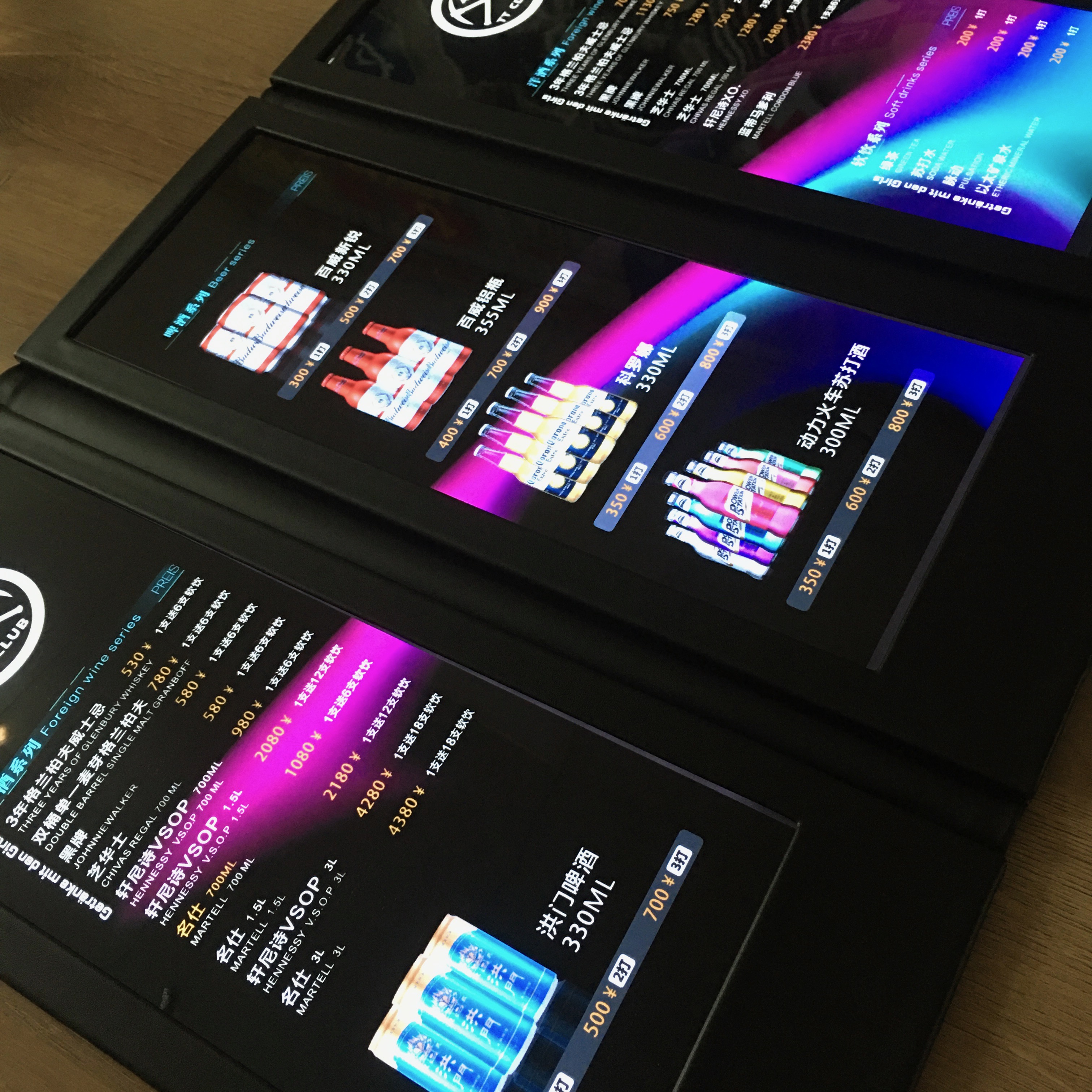 3 страниц с подсветкой LED меню карты, трехслойный меню обложка со светодиодной подсветкой для вино хранения напитков