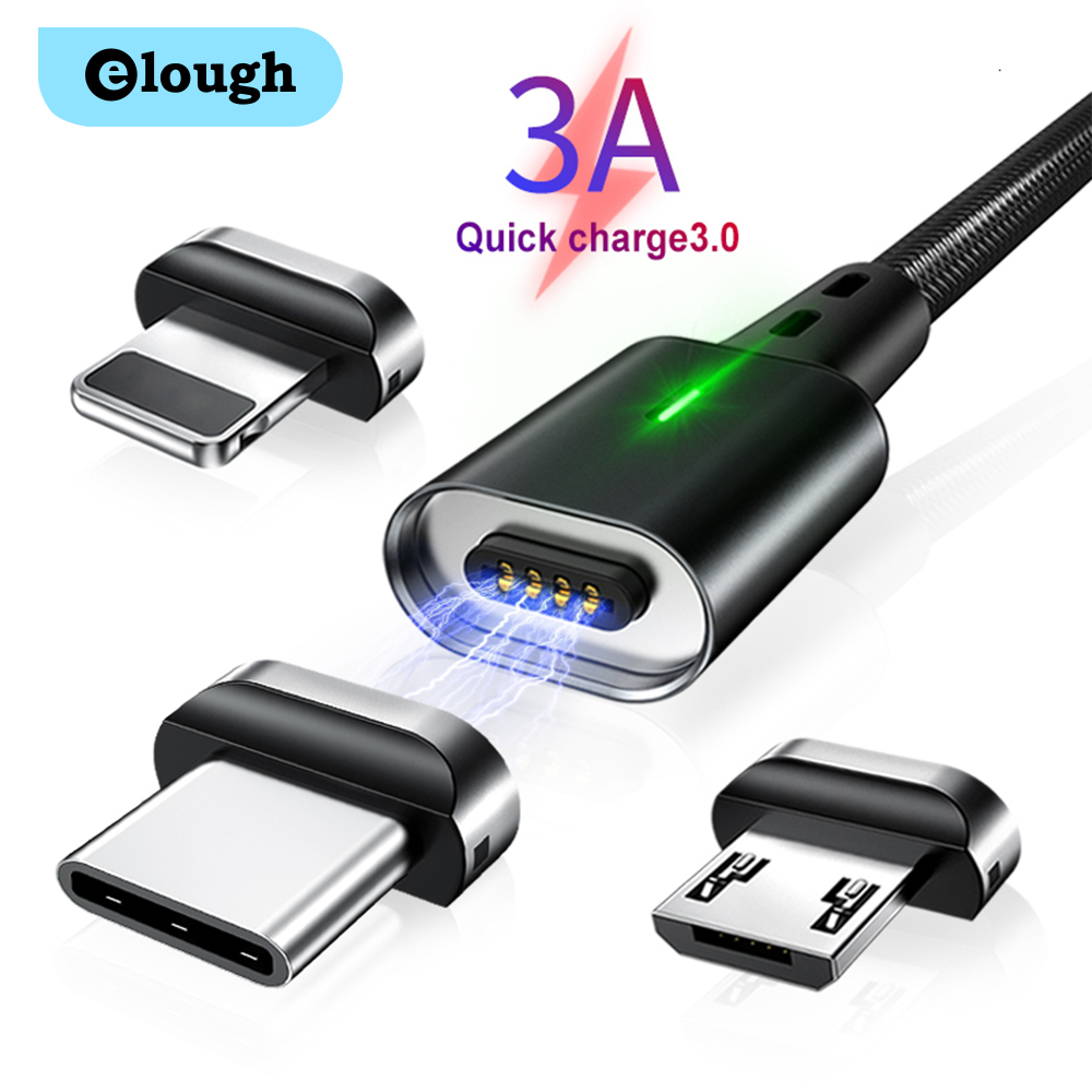 Elough высокого качества 2m плетеный кабель usb type-c функцией быстрой зарядки type-c зарядный кабель 3 в 1 зарядное устройство магнитный usb кабель для передачи данных