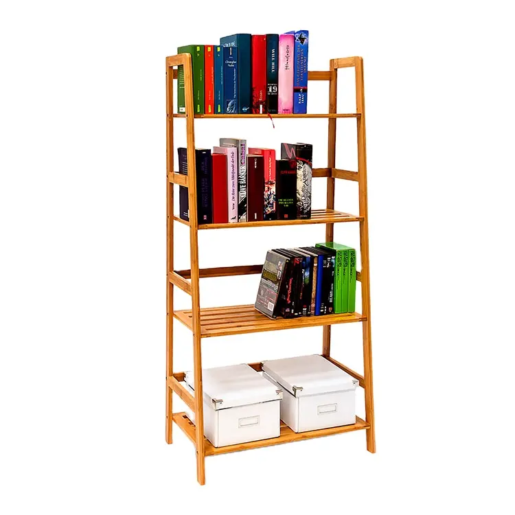 Furniture Leaning Ladder Design Bookcase Cheap Nordic Bamboo Book Shelf For Home