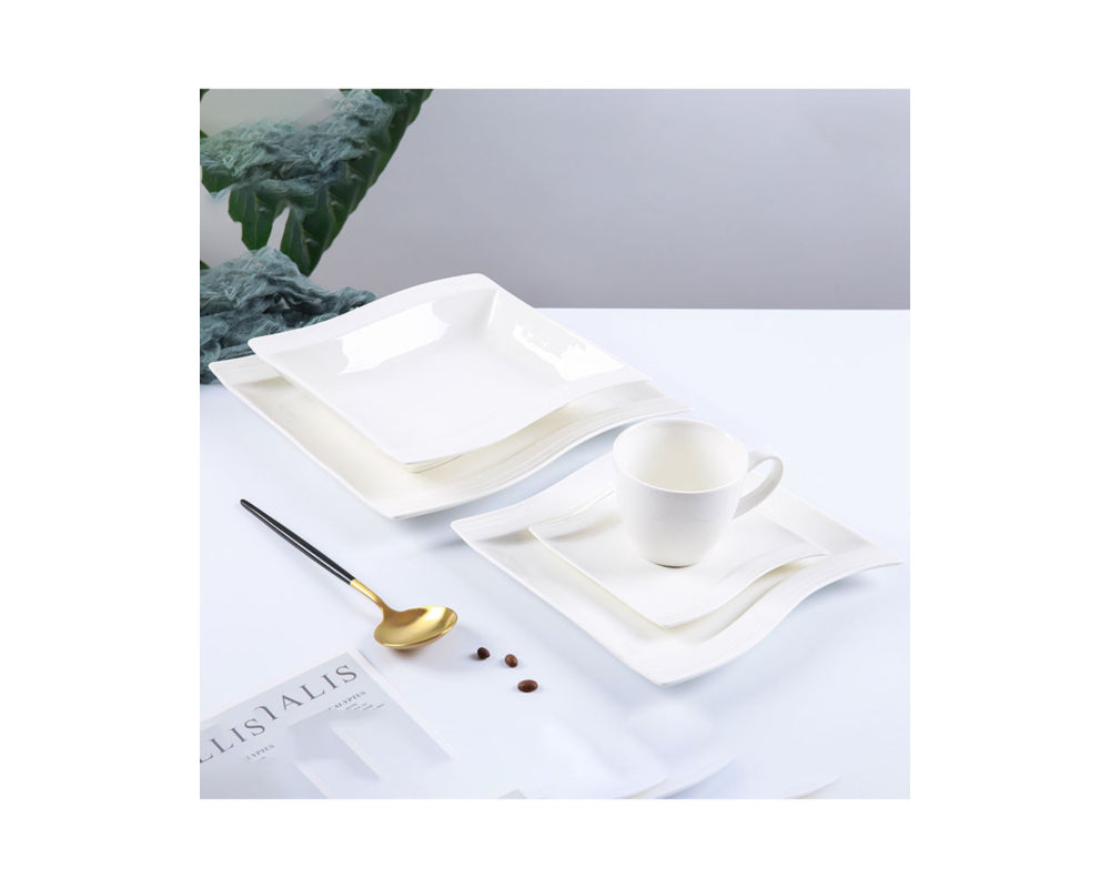 Hotel Luxury Square Plate Stoneware Crockery Ceramic Dinnerware Tableware Sets Restaurant White Porcelain Cheap Dinner Set