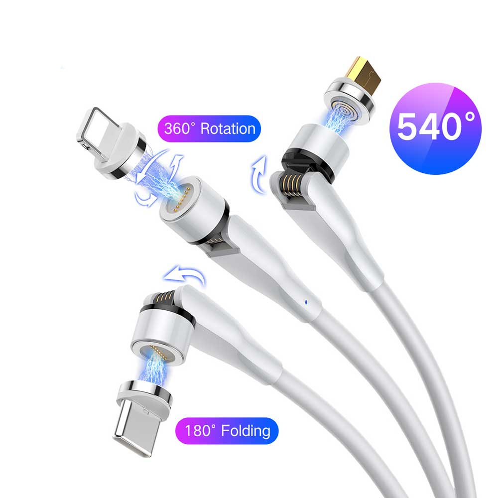 Внэу с хорошим спросом и высоким качеством 540 градусов вращение 3 в 1 Micro/8pin/Type C 3A быстрой зарядки Магнитный usb кабель для мобильного телефона
