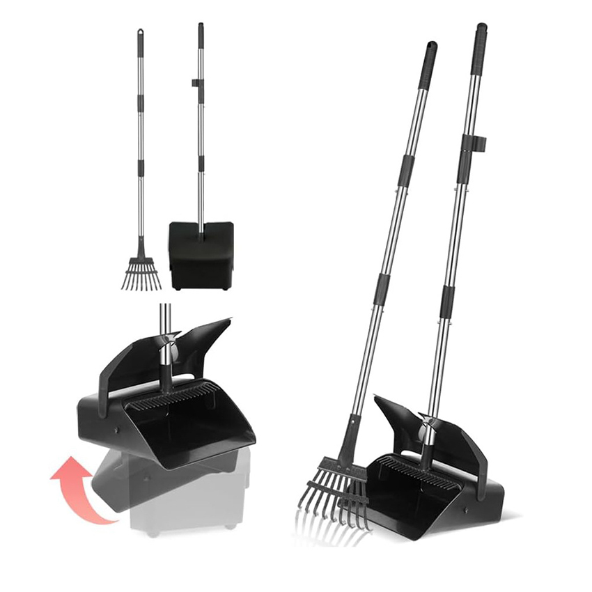 Pooper Scooper for Large Dogs Heavy Duty Long Handle Dog Poop Scooper Set Poop Rake And Bin