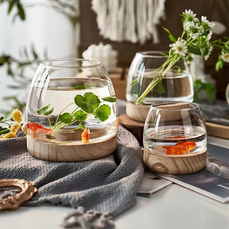 Creative Log  Wood Vase Glass Hydroponics Tabletop Decoration Living Room Floral Arrangement Glass Flower Vase