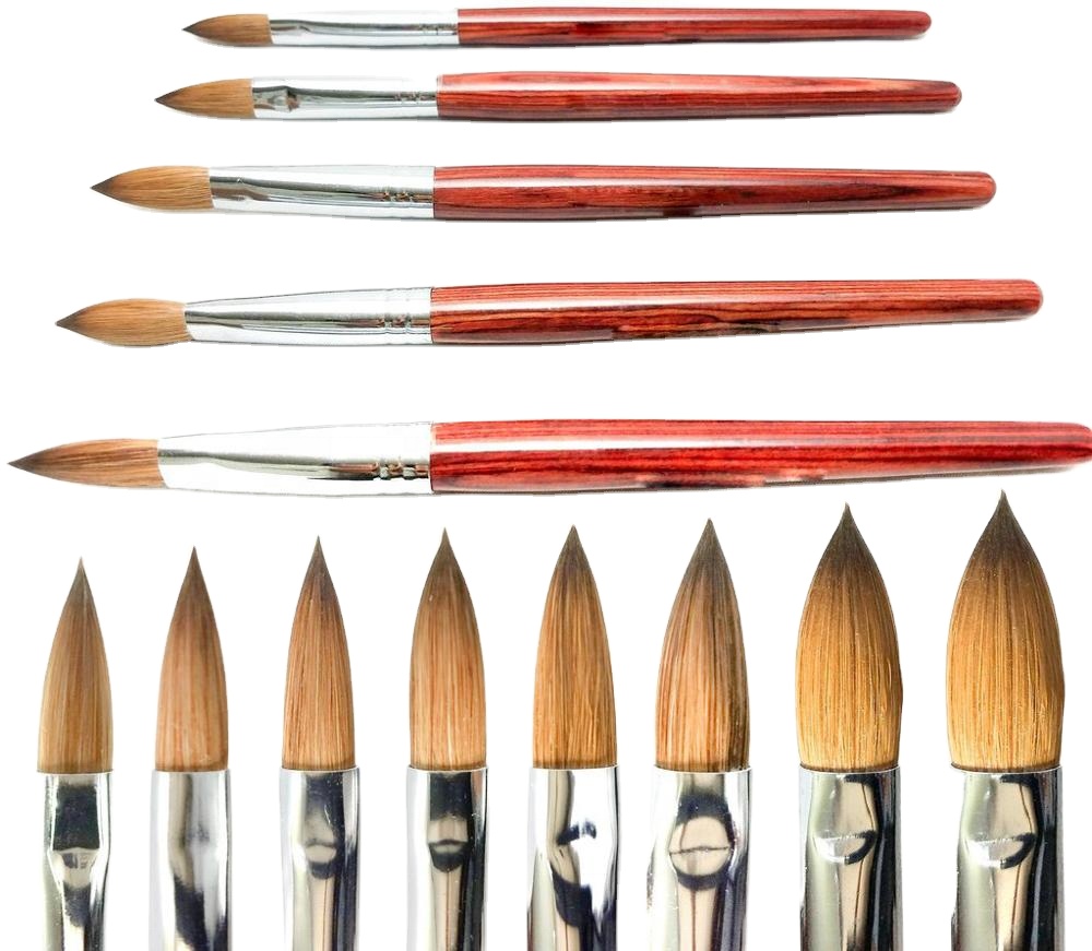 Professional Germany Kolinsky Acrylic Red Wood Nail Brush Manicure Crimp Sable Wholesale High Quality Custom Logo Nail Brush