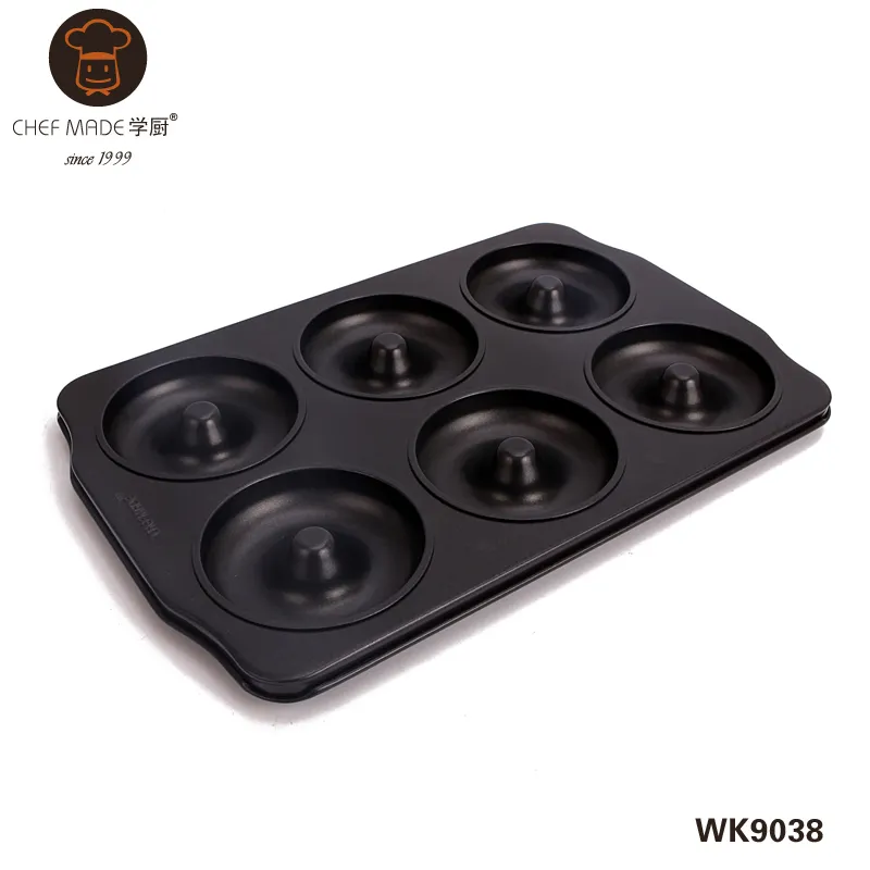 Chefmade Black 6 Cups Donut Baking Pan With Non-stick Carbon Steel Silver