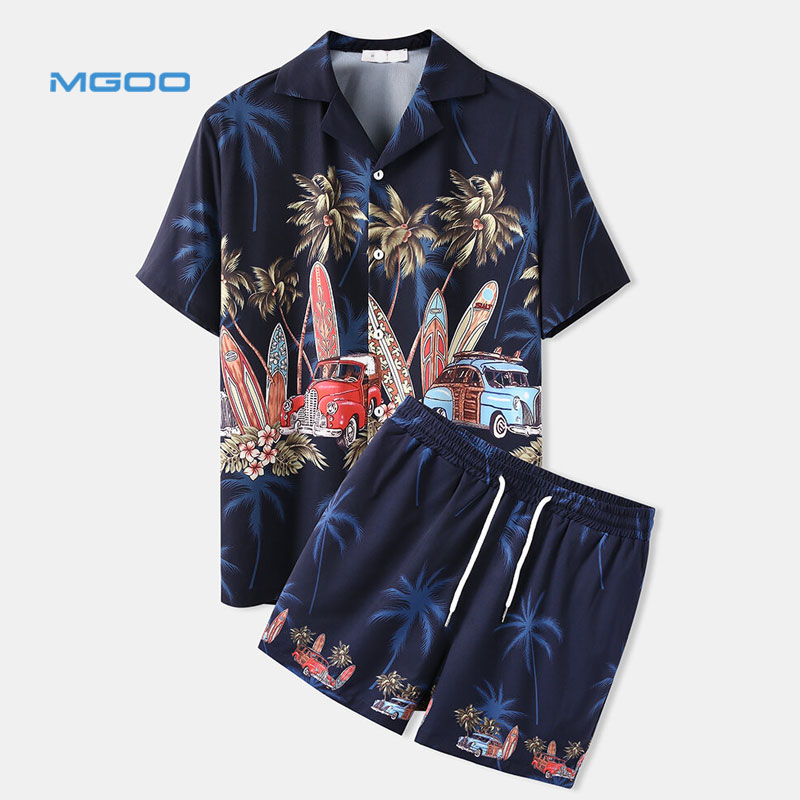 MGOO OEM 100% Хлопковая мужская одежда Гавайская пляжная рубашка и шорты для плавания