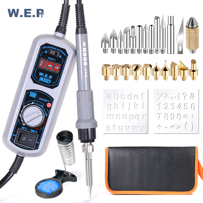 Wood Burning Kit WEP 908D digital ESD Thermostatic soldering iron with Independent Temperature Controller LCD Display