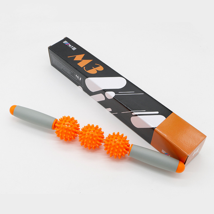 Free Sample Hand held 3 Balls Relief Muscle Soreness Massage Stick Pressure Point Muscle Massage Roller