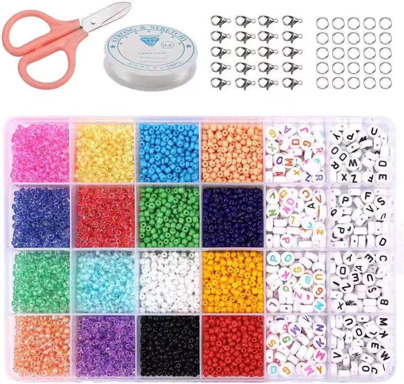Beads Jewelry Making Kit Beads for Bracelets - Craft and Art Glass Pony Seed and Alphabet Letter Bead for DIY Arts Crafts Gift