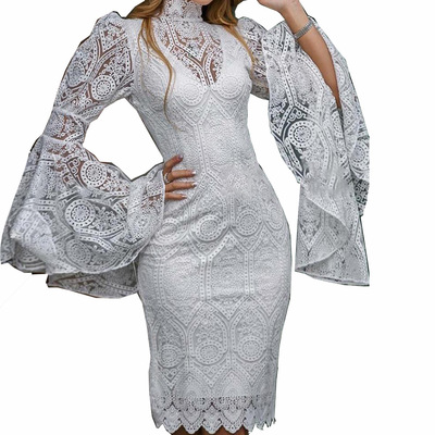 2021 New Fashion Women Sexy Long Sleeve V neck Girls Lace Pencil Dress Cocktail Evening Party Dress