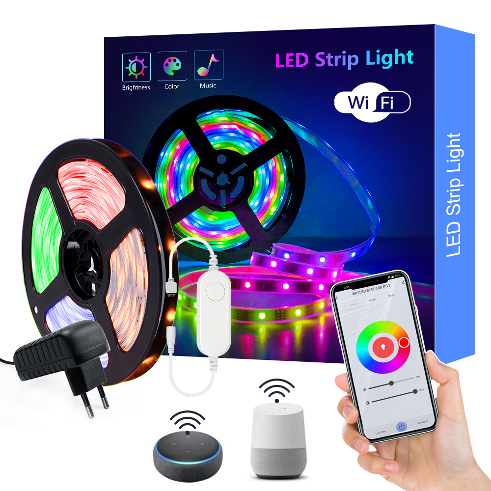 Голосовое управление Amazon Alexa Google Home 16.4ft комплект tuya Wifi 18 светодиодов/м smd5050 rgb IP20 гибкие Смарт светодиодные полосы света