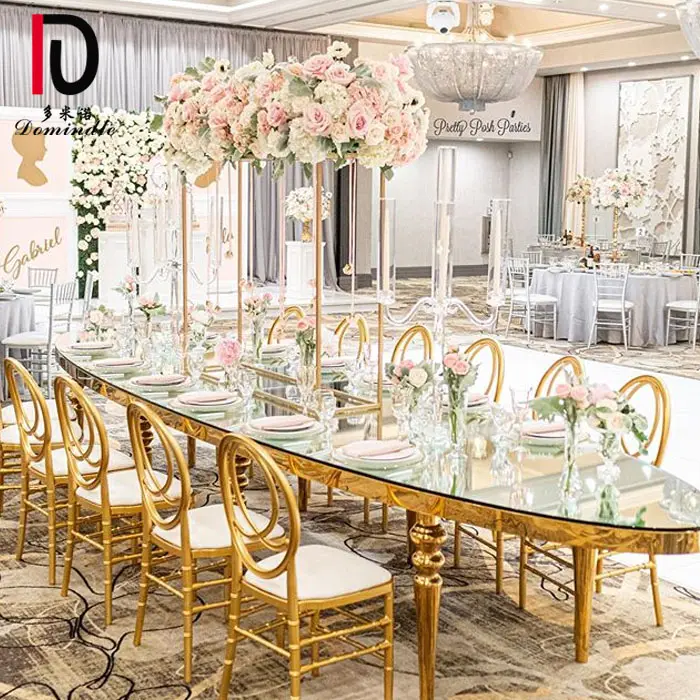 OT01 Dominate Oval mirror glass top gold stainless steel wedding table