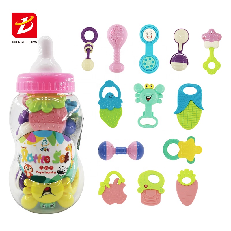 Baby Wholesale Newborn Gift Teether Rattles Set Plastic Shaking Bell Baby Milk Bottle Rattle Toys