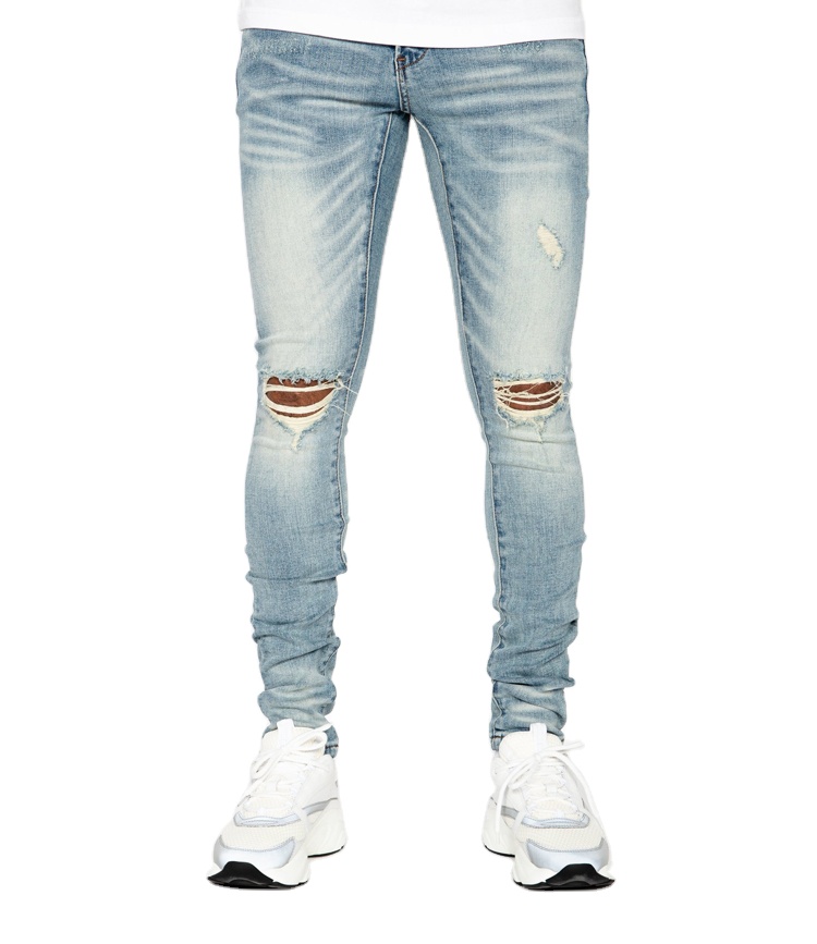Edge Denim OEM/ODM 2021 скинни новейшие моторные байкерские стили рваные и дырки средние синие джинсы с пользовательским логотипом китайская фабрика