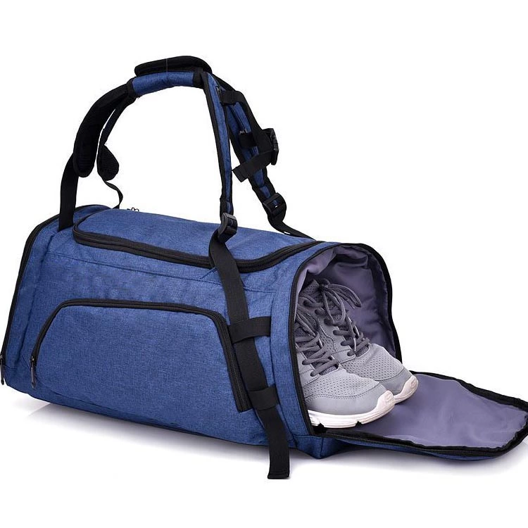 Blue Canvas waterproof weekend Traveling sport Bag Fitness Bag backpack Large Capacity yoga duffel Bag with shoes compartment