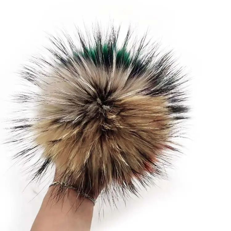 Wholesale price plush big colorful real raccoon fur pom pom
