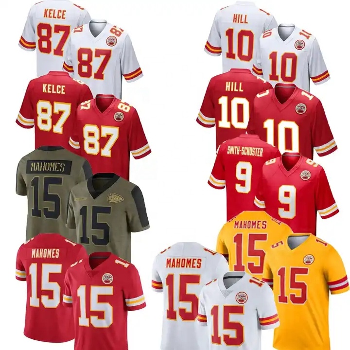 Мужская футболка с принтом «Канзас-шеф 15», «Патрик мадомс 9», JuJu Smith-Schuster 10 Tyreek Hill NK Red Game Palyer