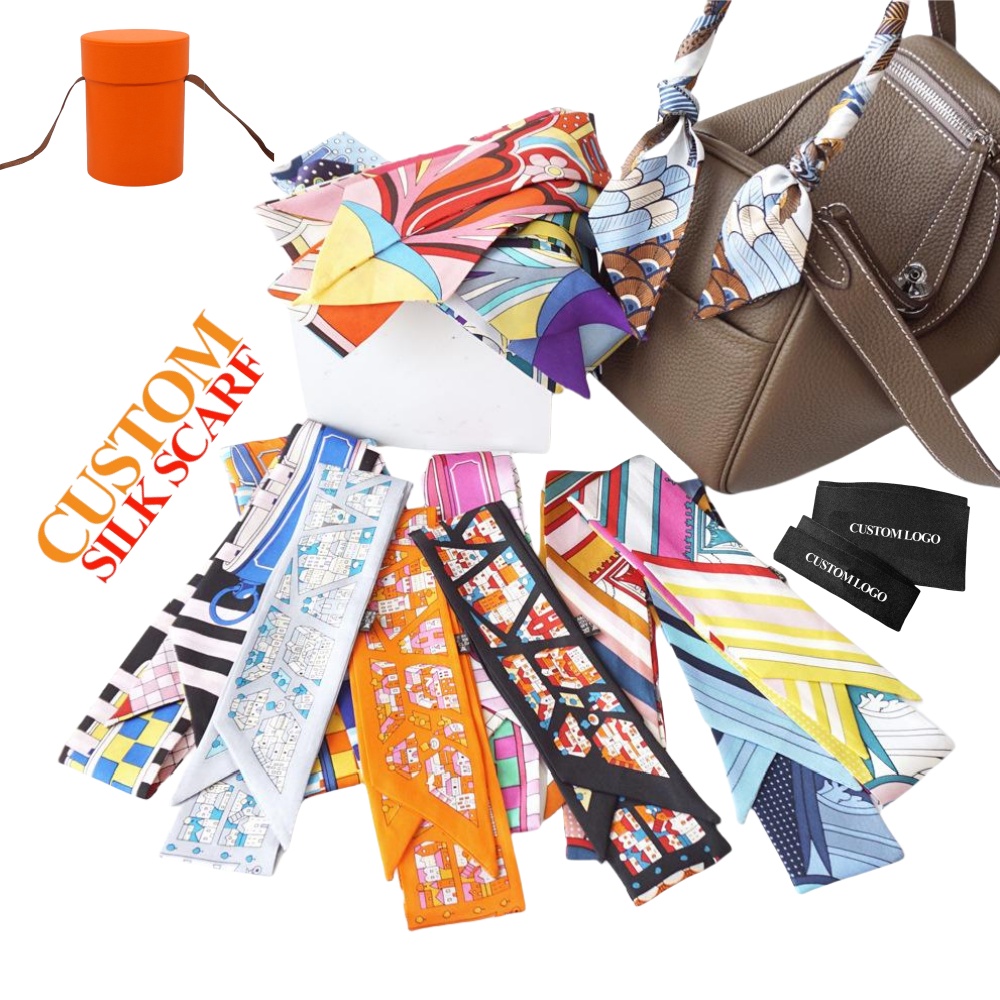 Wholesale Silk Twill Scarf Women Bag Ribbon Female Hair Skinny Scarf