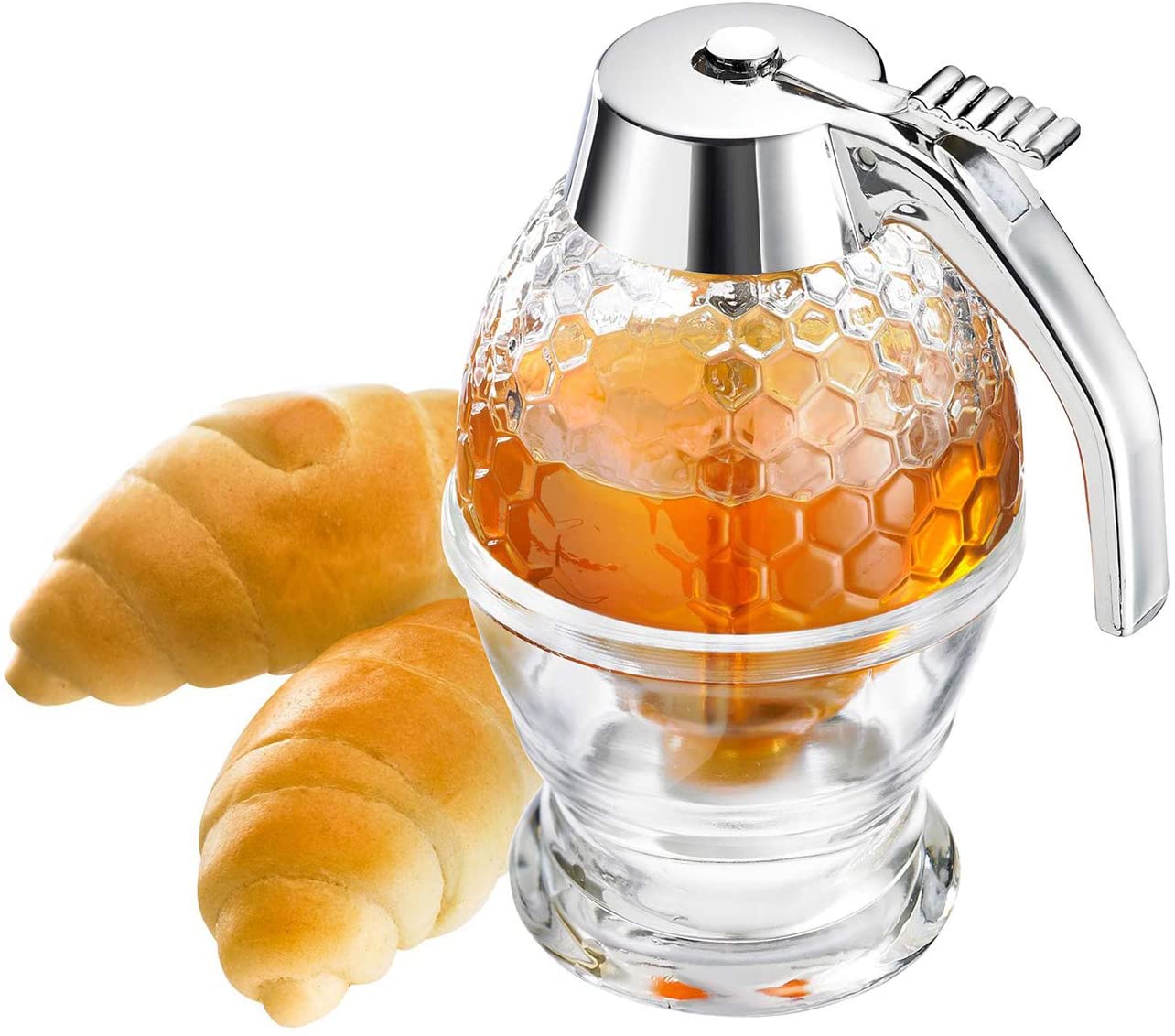Kitchen Juice Syrup Container Jar Acrylic Transparent Honey Drip Irrigator Honey Jar with Storage Rack