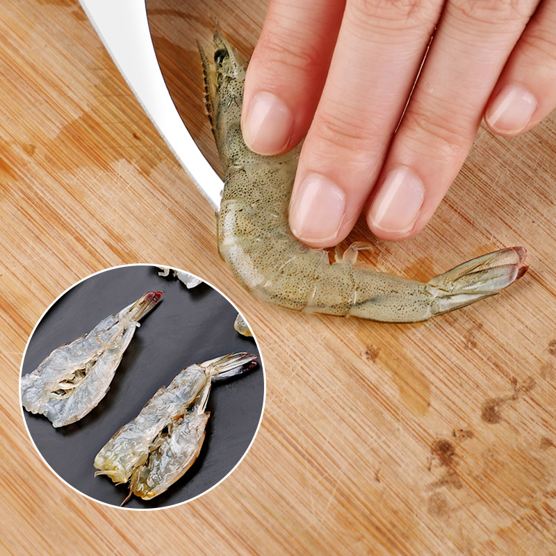 Hot sale stainless steel kitchen seafood tools Shrimp removal thread Shrimp Peelers with wooden handle