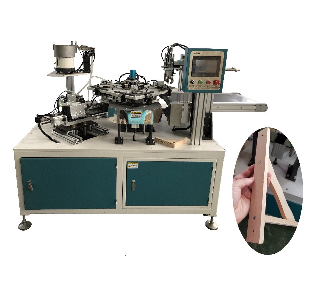 Woodwork drilling and screwing assembly machine