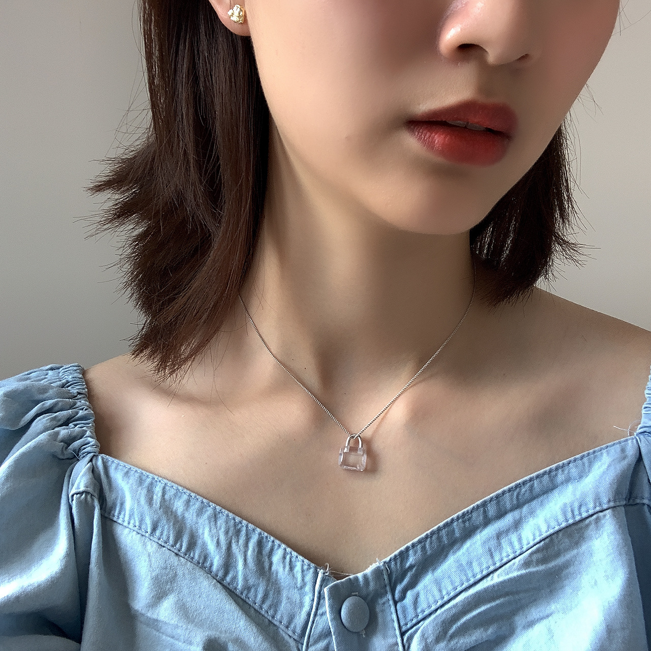Personality Sterling Silver Cubic Zirconia Lock Pendant Necklaces S925 Silver Zircon Lock Frame Necklace For Party