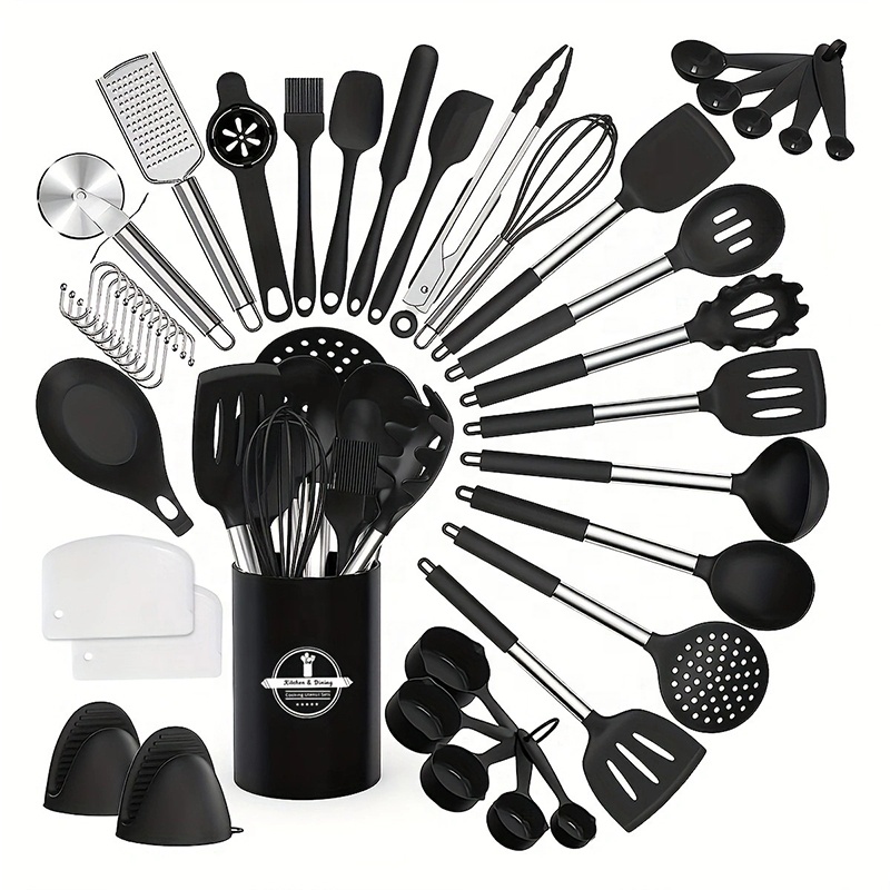 43 Pieces Custom Kitchen Tools Stainless Steel Handle Silicone Kitchen Utensils Set Cooking Utensils Sets With Holder
