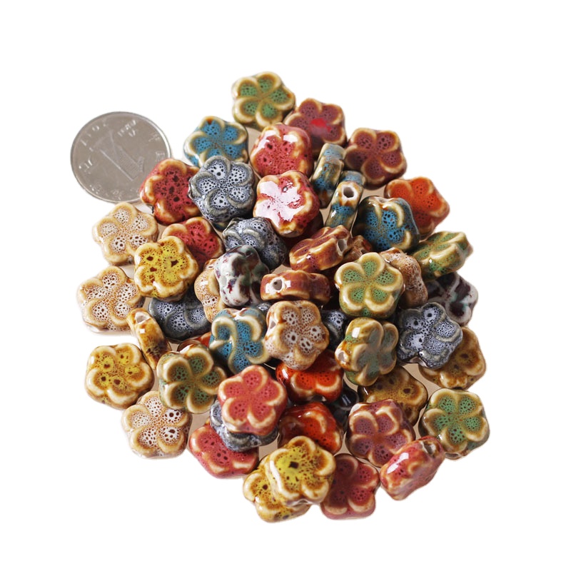 XUQIAN Hot Sale 15mm 11 Colors Ceramic Flower Shape Perforated Loose Beads for DIY Jewelry Making Accessories