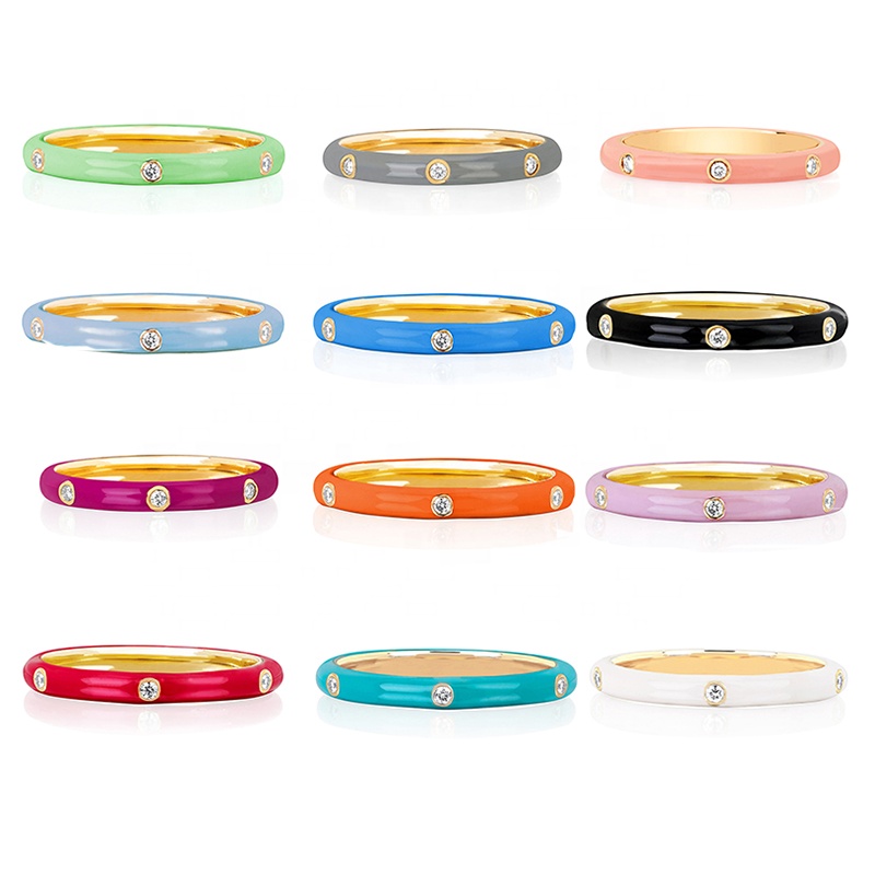 Cross border popular all match color enamel CZ jewelry 925 sterling silver gold plated stack ring
