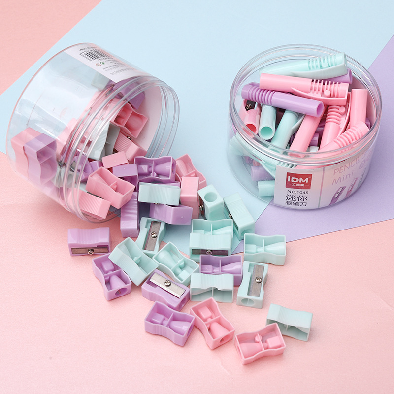 48pcs Macaron Color Manual Mini Pencil Sharpener Set Plastic Box Packaging Student Stationery Small Single-hole Pencil Sharpener