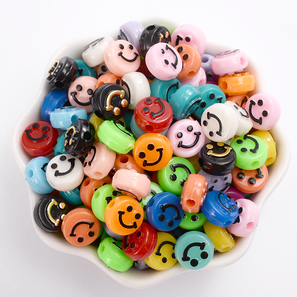 10mm Colourful Smiley Beads 100pcs/bag Acrylic Round Loose Spacer Beads For Jewelry Making DIY Handmade Bracelet Accessories