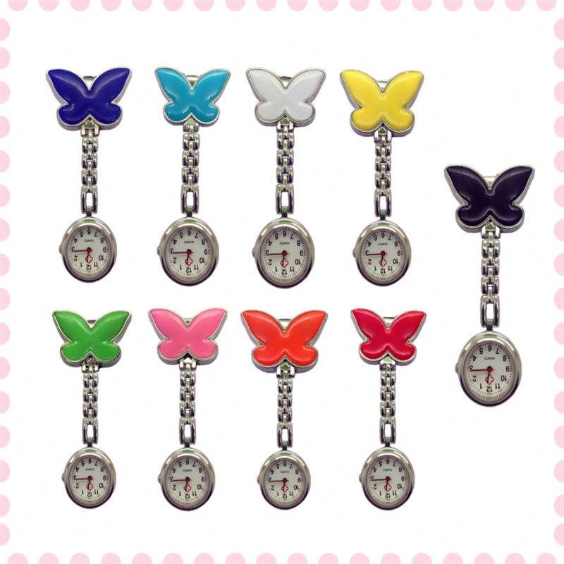 New butterfly Nurse Lapel pin watch hanging medical doctor pocket watch for Birthdays Gift Colorful Nurse Watch